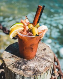The “Trailer Trash Bloody Mary” made at the  with house infused cucumber vodka b